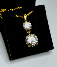 Vintage 1980s Yellow Gold Plated Clear Crystal Drop Necklace Boxed