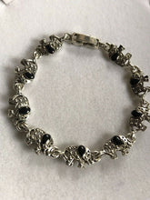Vintage Silver Tone & Black Enamel Elephant Bracelet.