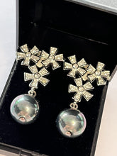 Vintage 1980s Rhodium Plated Crystal Flowers Drop Earrings New Old Stock Boxed