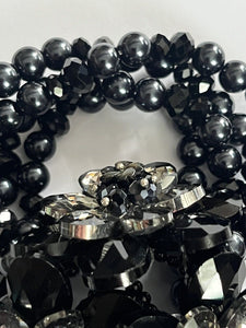 Butler And Wilson Gunmetal Black Flowers Beaded Statement Bracelet