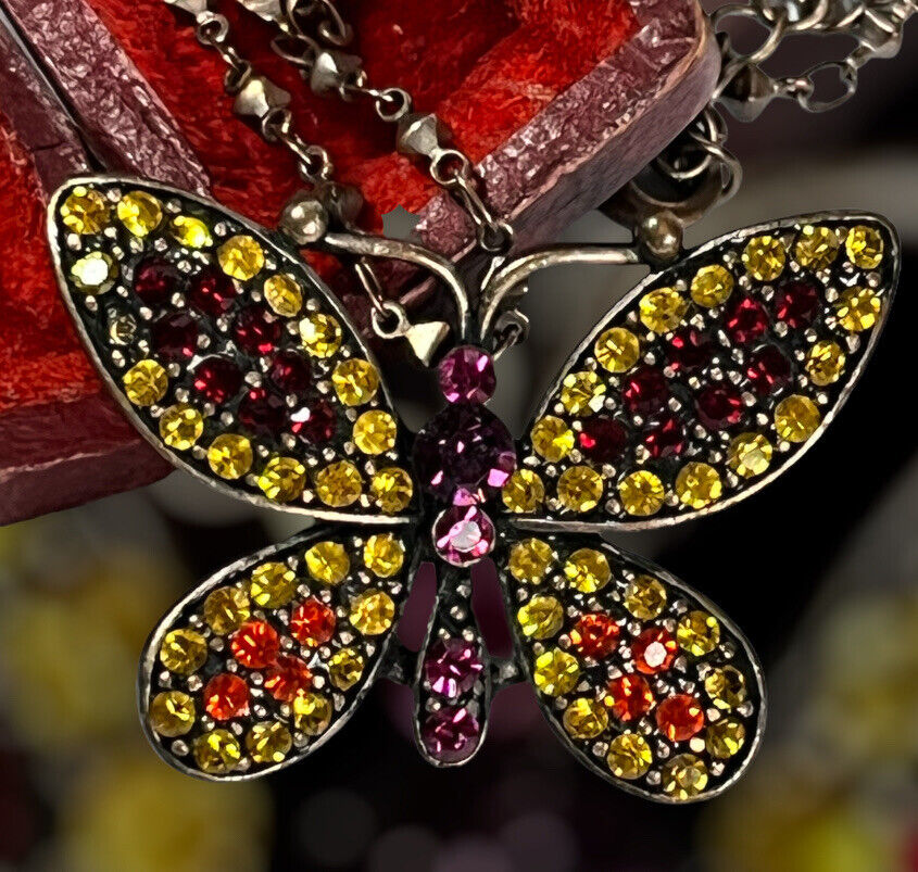 Vintage Multicoloured Diamanté Butterfly Necklace