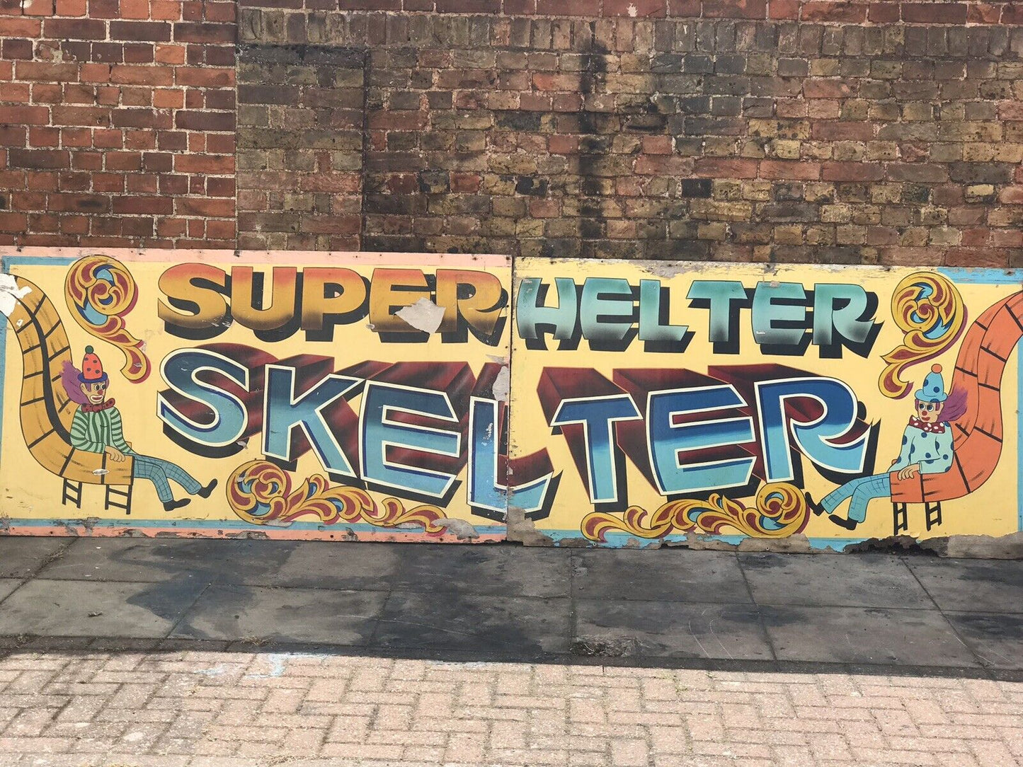 Original 1970's LARGE Fairground Helter Skelter Painted Wooden Sign