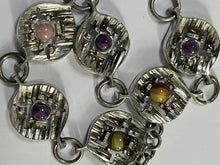 Vintage Stamped Finland Silver Tone Multicoloured Stone Brooch