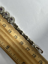 Vintage Rhodium Plated Purple Clear Diamanté Flowers Bracelet New Old Stock