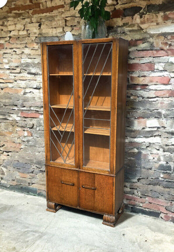 Oak Bookcase , Adjustable Shelves, Lead light Glazing.
