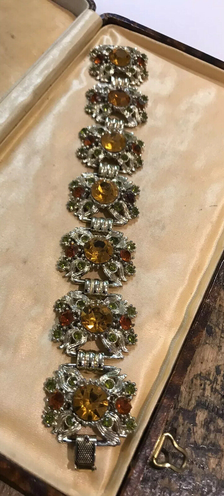 Vintage Old Diamanté Browns Greens Bracelet