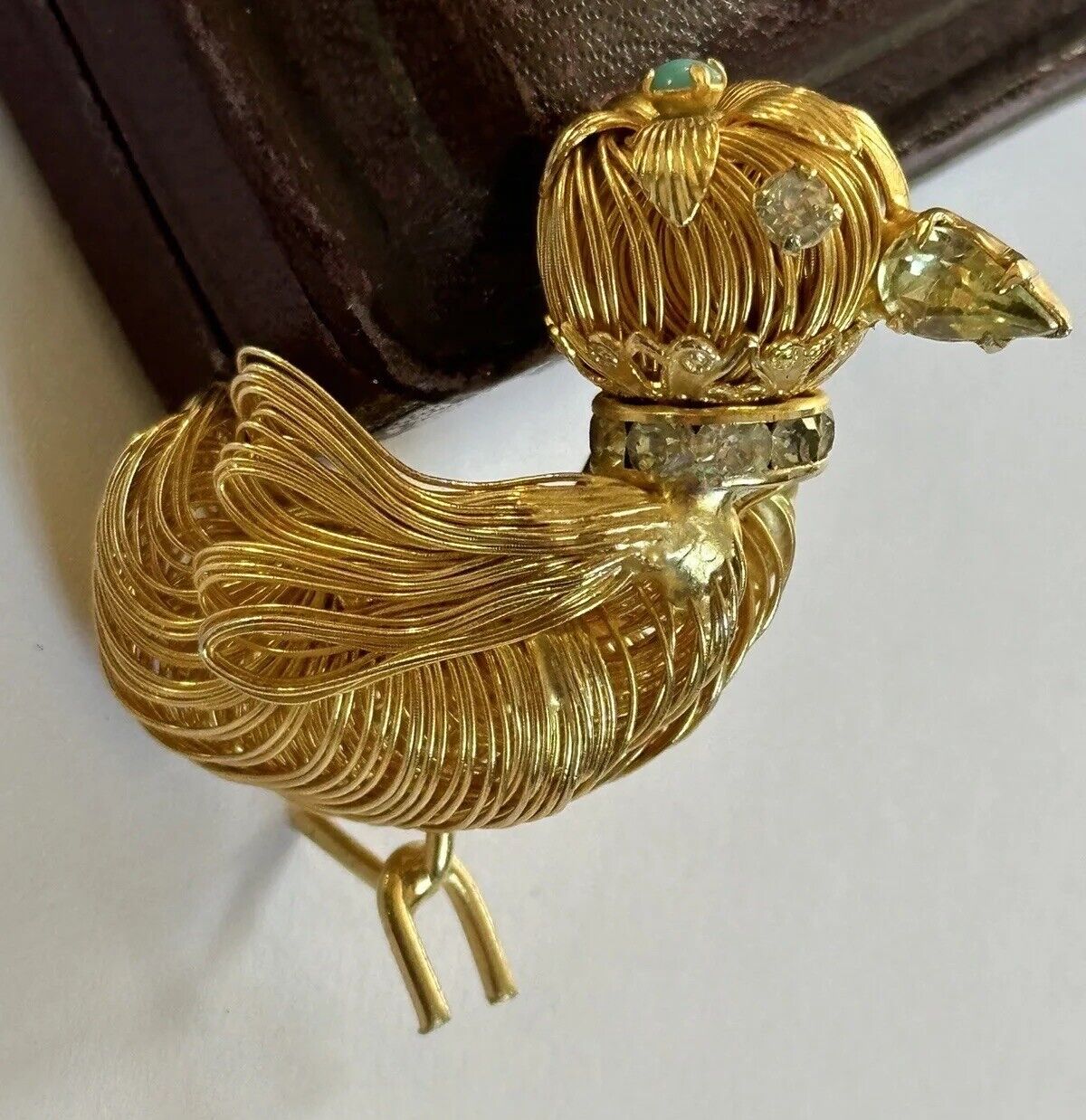 Vintage Gold Tone Wired Detailed Chick Brooch