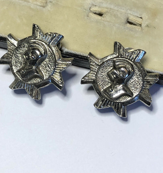 Vintage Silver Tone Knights Clip On Earrings