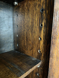 Edwardian Oak Bookcase , Adjustable Shelves, Lead light Glazing. Key & Locking.