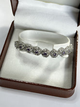 Vintage Rhodium Plated Purple Clear Diamanté Flowers Bracelet New Old Stock