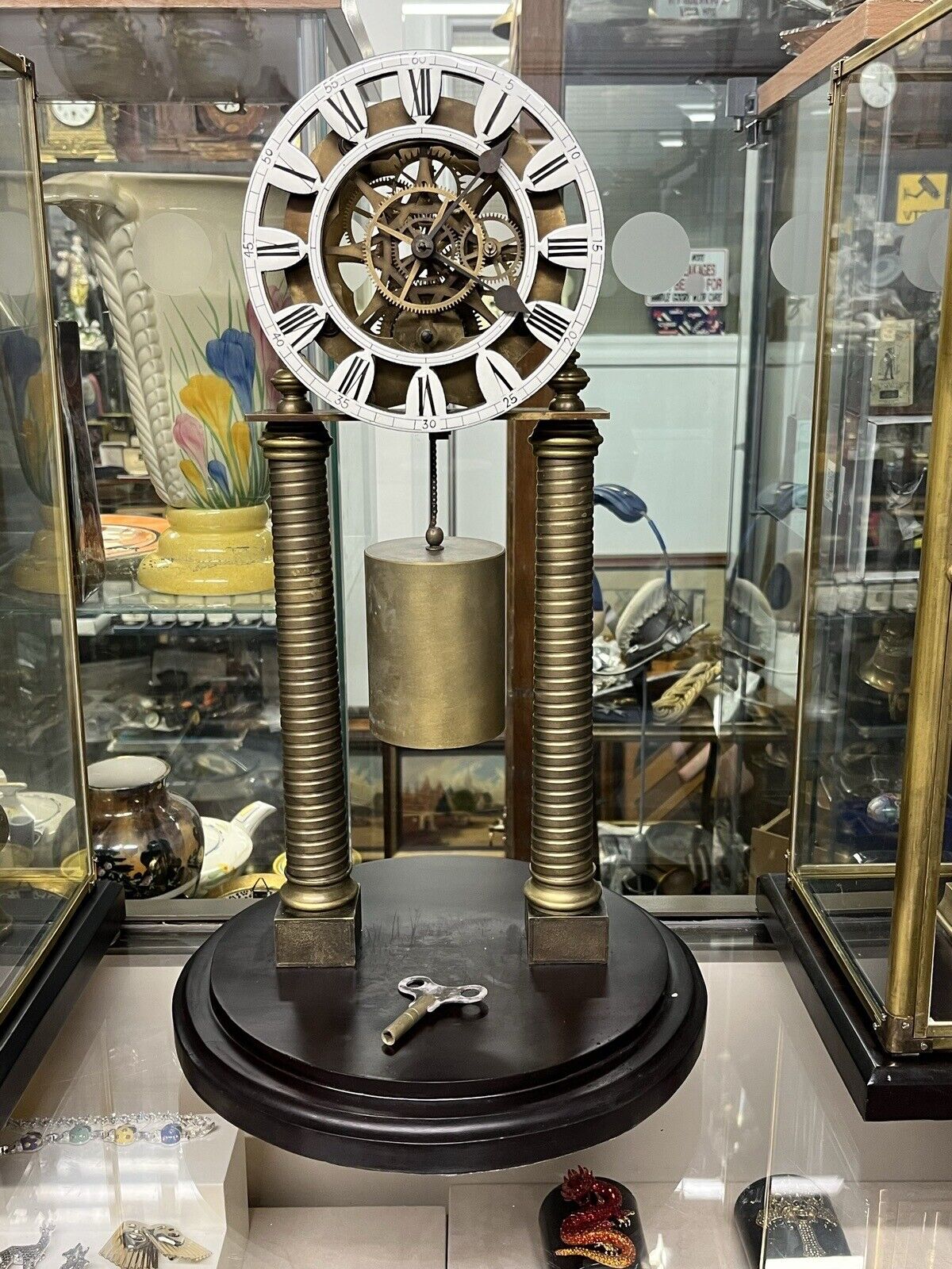 Skeleton Clock With Glass Dome. With Key. Large & Impressive