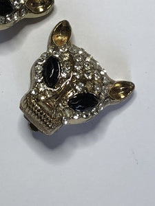 Vintage Jaguar Leopard Diamanté Clip On Earrings