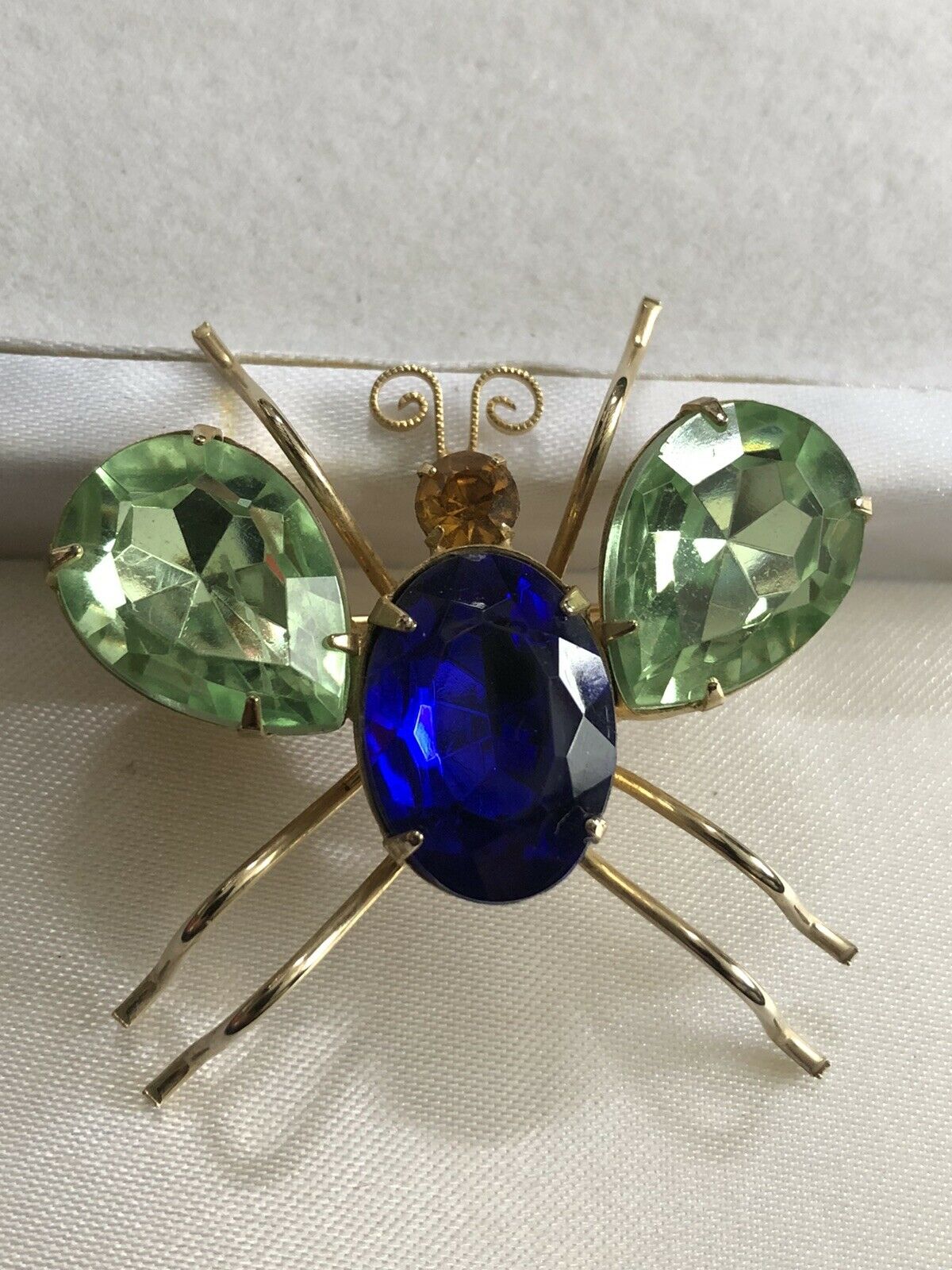 Vintage Diamanté Statement Green Blue Bug Brooch