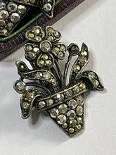 Vintage Unique Silver Tone Marcasite Flower Pot Clip On Earrings