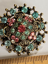 Vintage Signed Coro Blue Pink Clear Diamanté Detailed Brooch