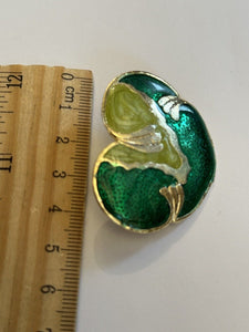 Vintage Gold Tone Green Enamel Statement Earrings