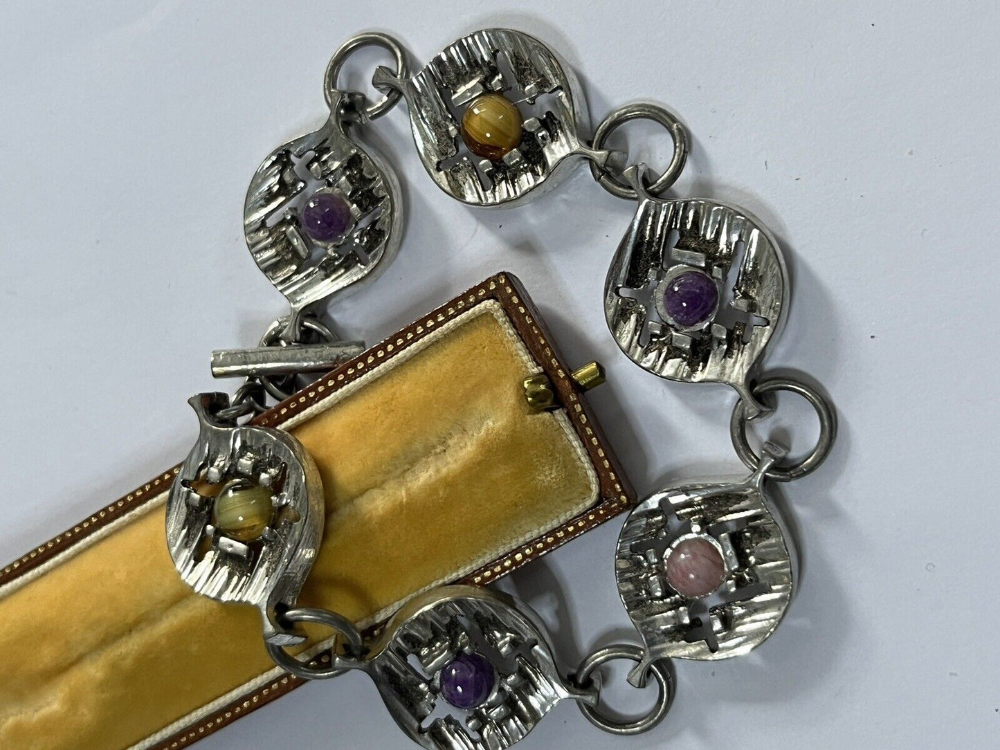 Vintage Stamped Finland Silver Tone Multicoloured Stone Brooch