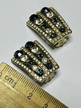 Vintage Silver Tone Blue Clear Paste Clip On Earrings