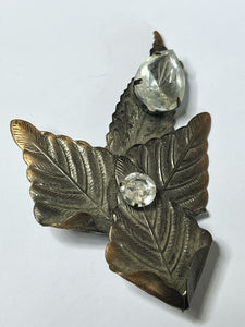 Vintage Statement Detailed Leaves Diamanté Clip On Earrings