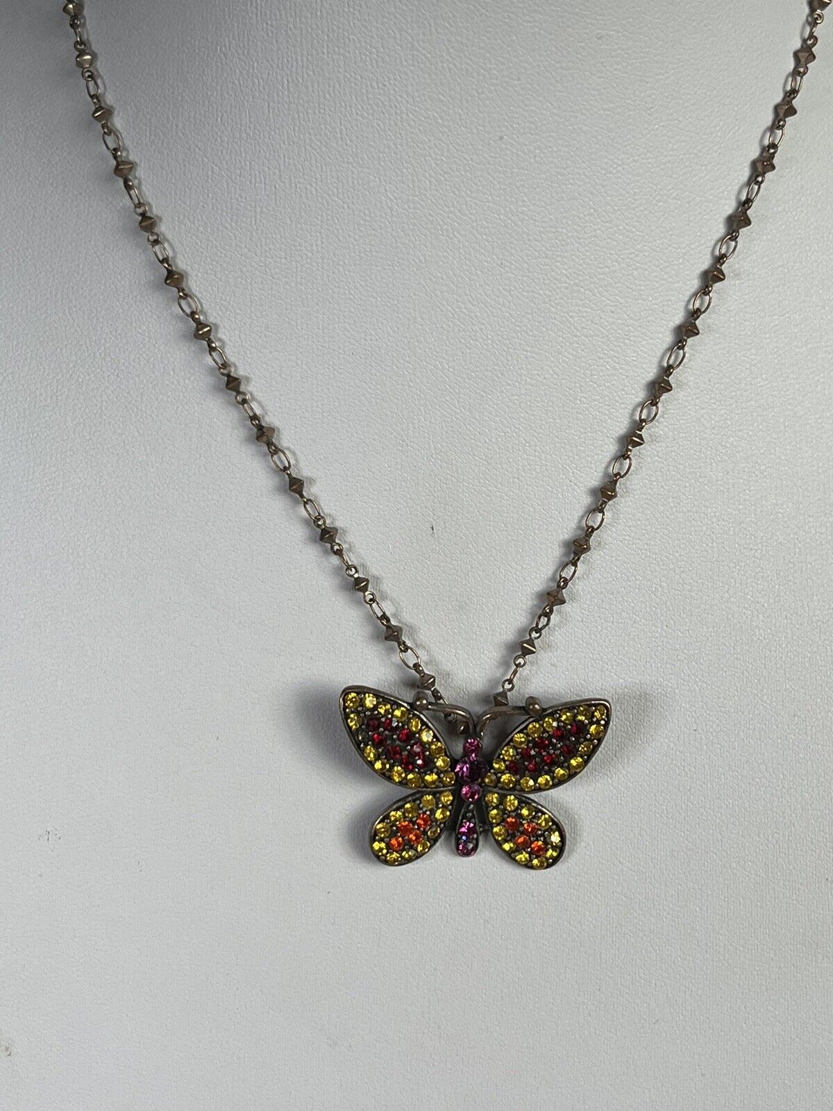 Vintage Multicoloured Diamanté Butterfly Necklace