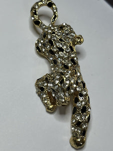 Vintage Gold Tone Diamanté Leopard Statement Brooch