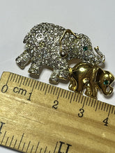 Vintage Gold Tone Diamanté Elephant And Calf Brooch