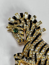 Vintage Gold Tone Diamanté Enamel Stylised Zebra Brooch