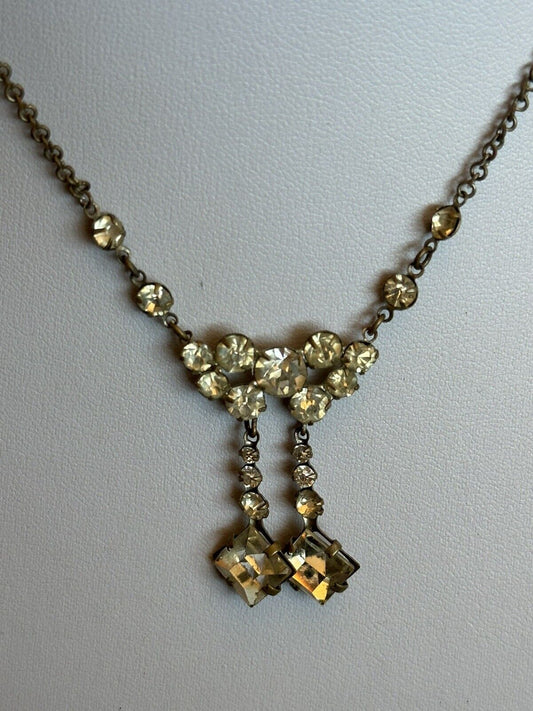 Vintage Silver Tone Paste Drop Necklace
