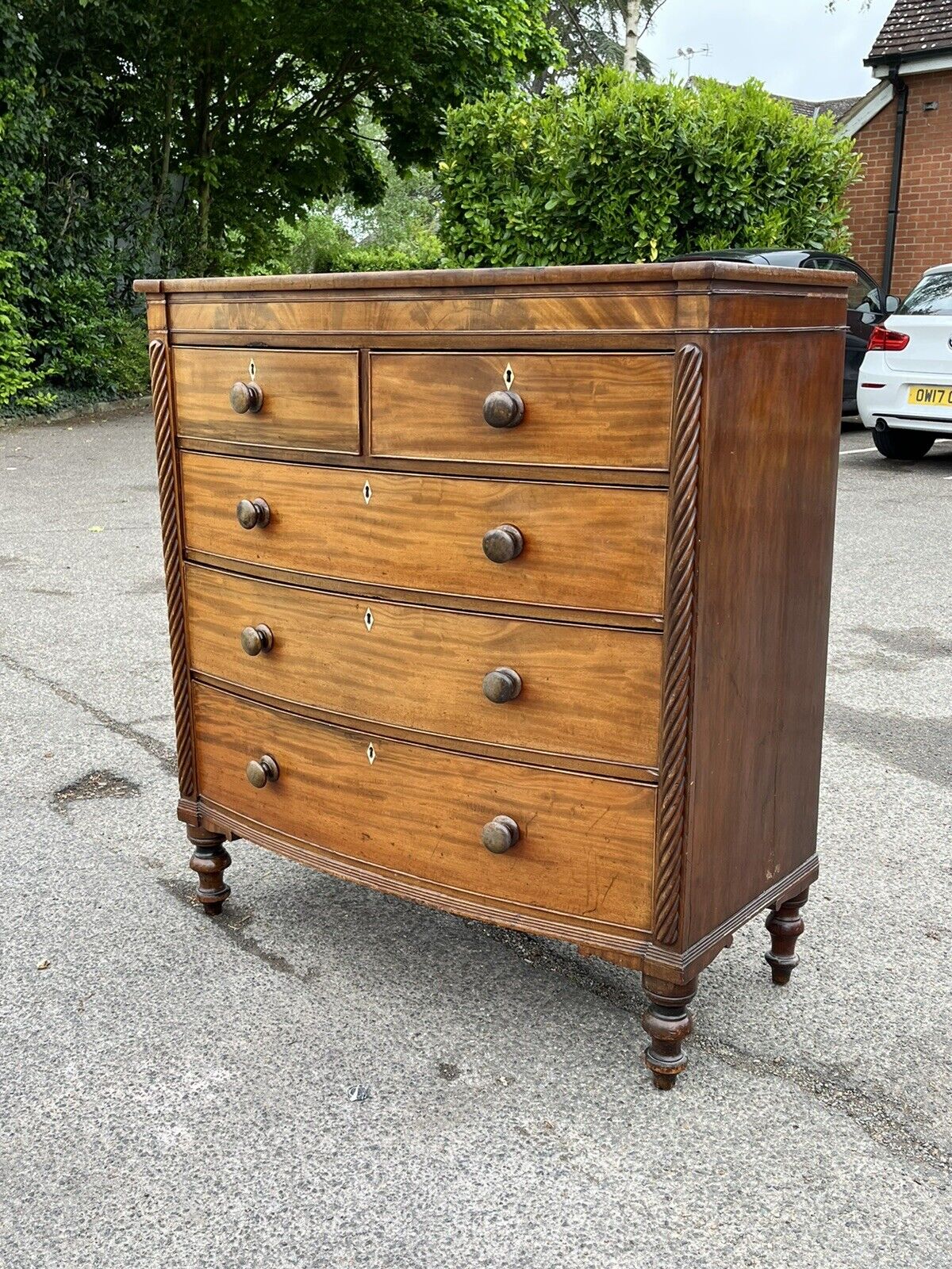 Georgian Mahogany Bow Front Chest Of Drawers.