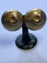 Vintage Signed Moons Stars Statement Gold Tone Clip On Earrings