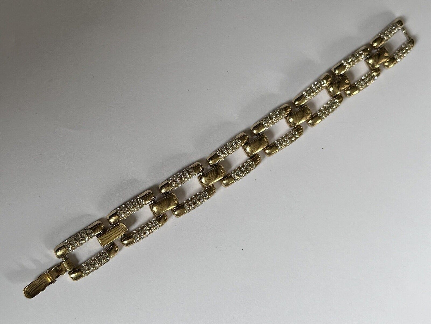 Vintage 1980s Gold Plated Diamanté Link Bracelet