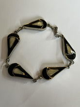 Vintage Onyx Mother Of Pearl Silver Tone Bracelet