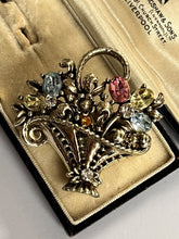 Vintage Flowers Basket Detailed Silver Tone Brooch