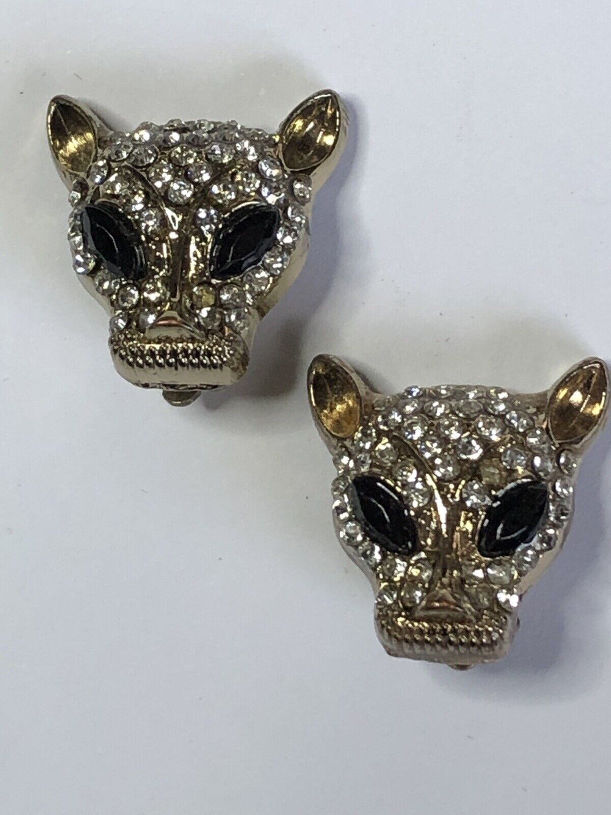 Vintage Jaguar Leopard Diamanté Clip On Earrings