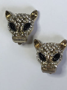 Vintage Jaguar Leopard Diamanté Clip On Earrings