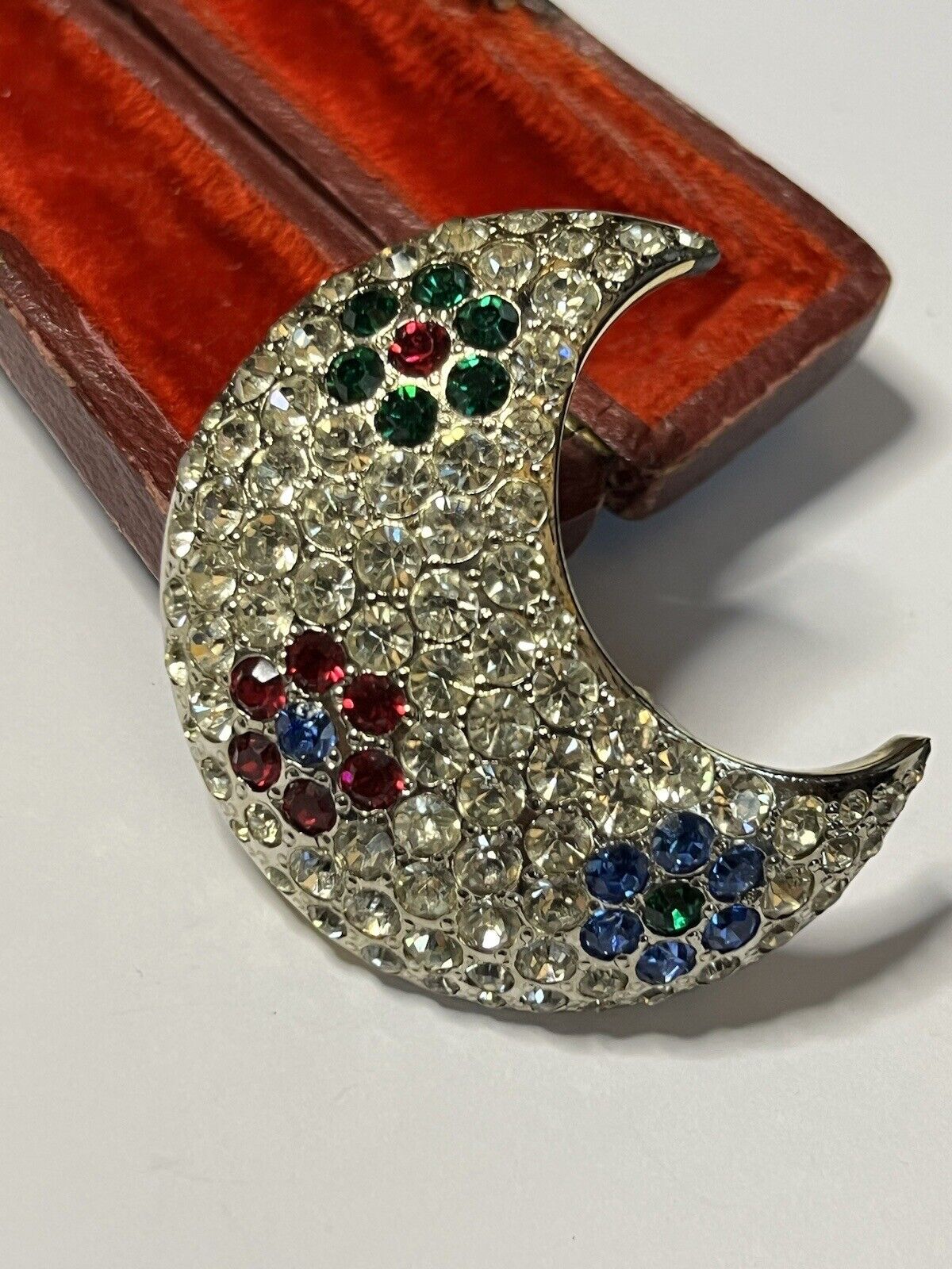 Vintage Half Moon Diamanté Made In Italy Brooch