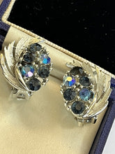 Vintage Lisner Signed Blue Diamanté Clip on Earrings