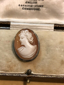 Vintage Silver 800 Shell Cameo Brooch Pendant