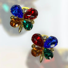 Vintage 1980s Statement Butterfly Multicoloured Diamante Clip On Earrings