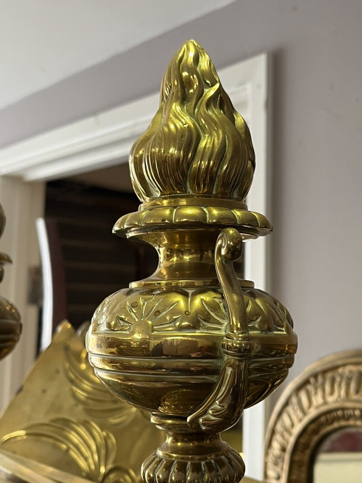 Victorian Brass Fire Tools & Fire dogs. Large And Exceptional Quality.