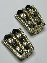 Vintage Silver Tone Blue Clear Paste Clip On Earrings