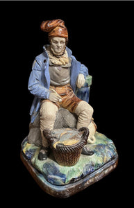 Majolica Fisherman And His Wife, Very Good Quality. Large In Size.