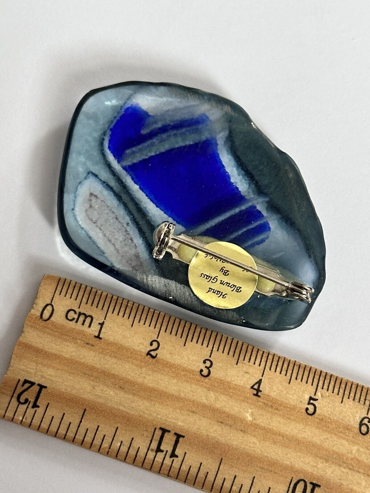 Vintage Blue Hand Blown Glass Brooch