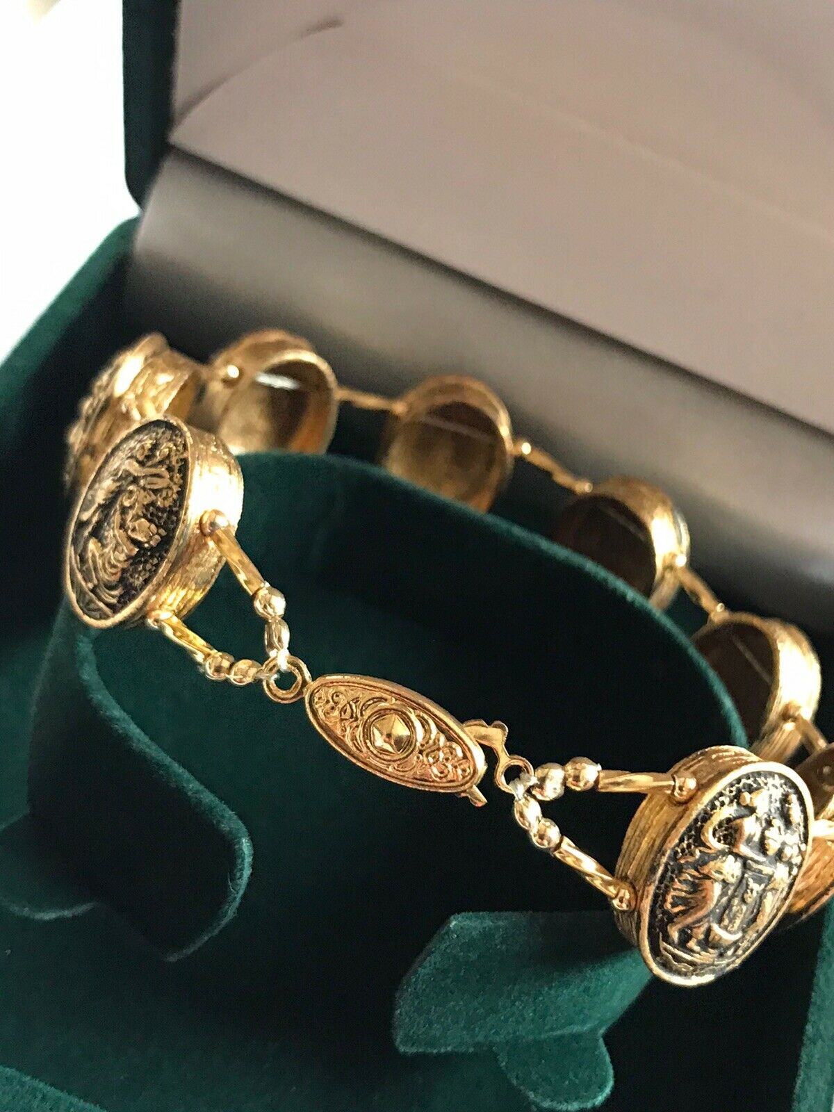 Vintage Gold Tone Etruscan Roman Gods Bracelet..