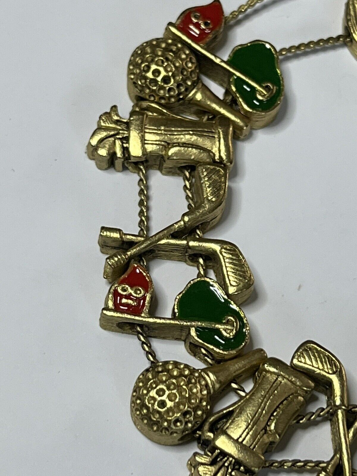 Vintage Gold Tone Golfing Enamel Bracelet
