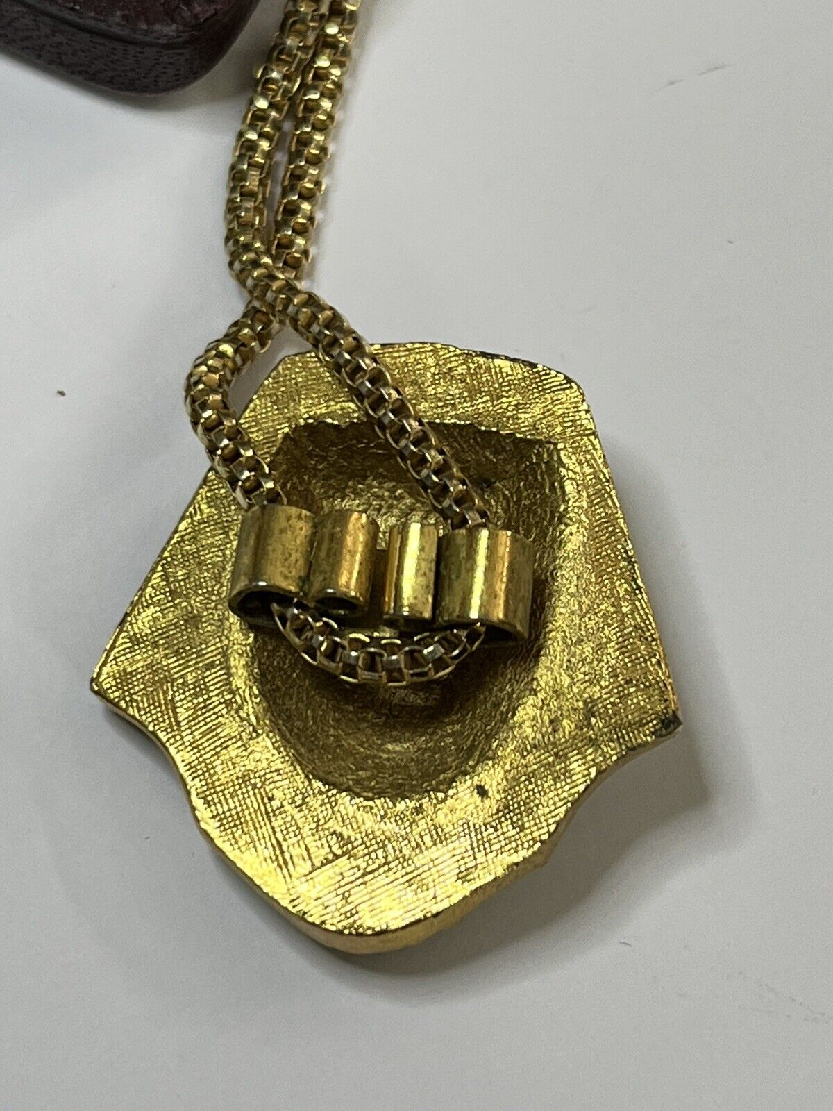 Vintage Gold Tone Green Diamanté Egyptian Pharaoh Pendant Necklace