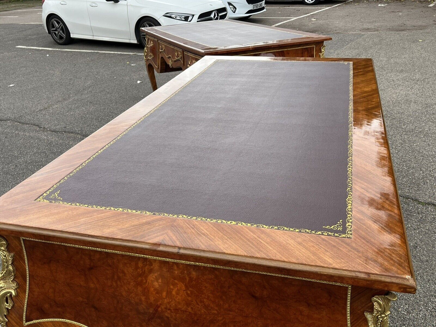 Pair Of Large Inlaid Kingswood Desks With Brass Decoration, Very Impressive.