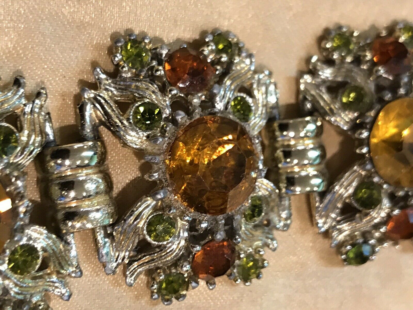 Vintage Old Diamanté Browns Greens Bracelet