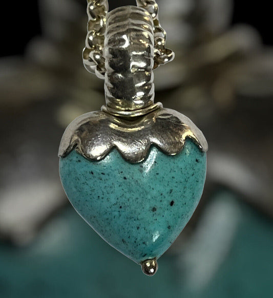 Vintage Silver 925 Turquoise Heart Pendant Necklace Statement 17.06g