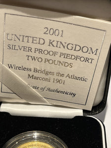 2001 Silver Proof  Piedfort Two Pounds Coin Marconi Celebration